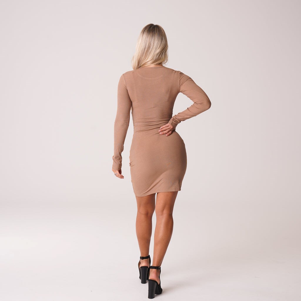 NVGTN Easy Daze Acanalado Midi Vestido Mocha | 387DGWFEM