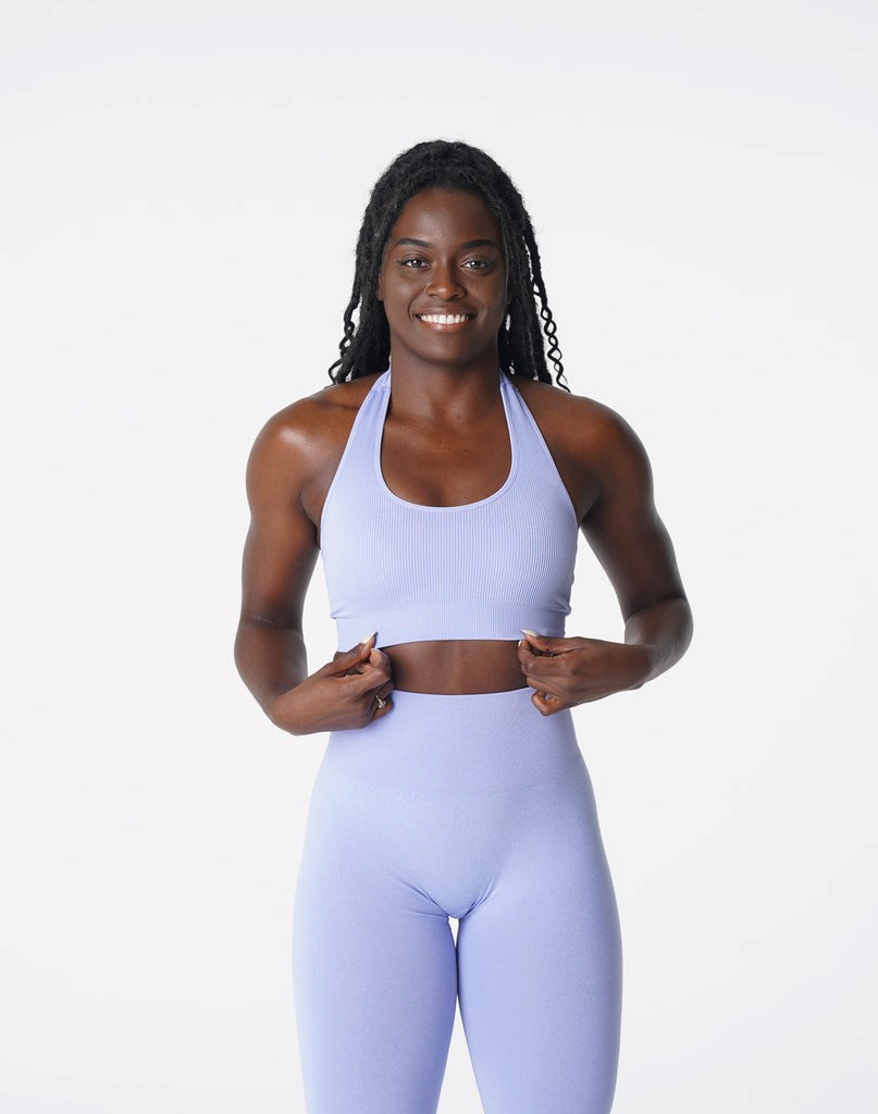 NVGTN Limitless Acanalado Seamless Halter Bra Periwinkle | 234NJLSAT