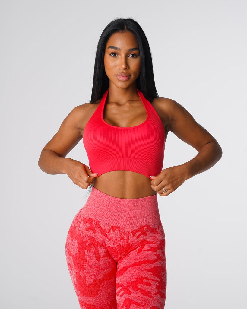 NVGTN Limitless Acanalado Seamless Halter Bra Candy Apple | 605LHKPXO