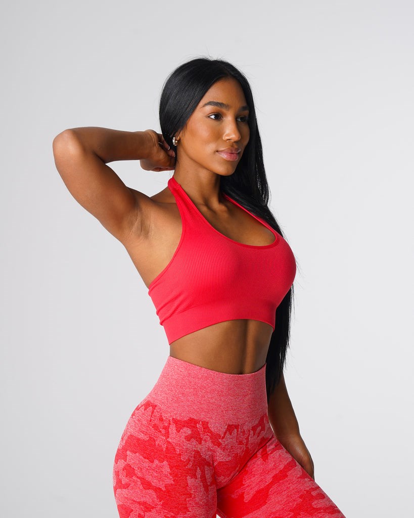 NVGTN Limitless Acanalado Seamless Halter Bra Candy Apple | 605LHKPXO