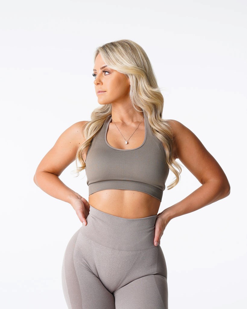 NVGTN Limitless Acanalado Seamless Halter Bra Taupe | 695EZIAOW