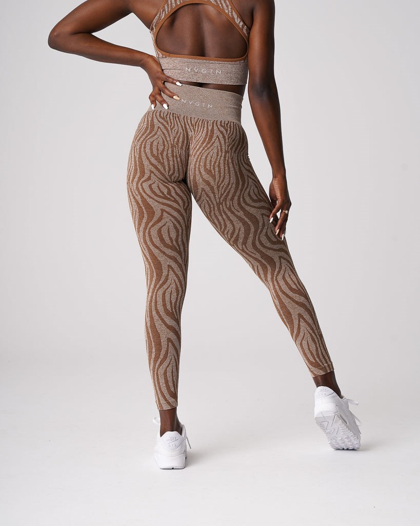 NVGTN Zebra Seamless Leggings Mocha | 413WXVFDN